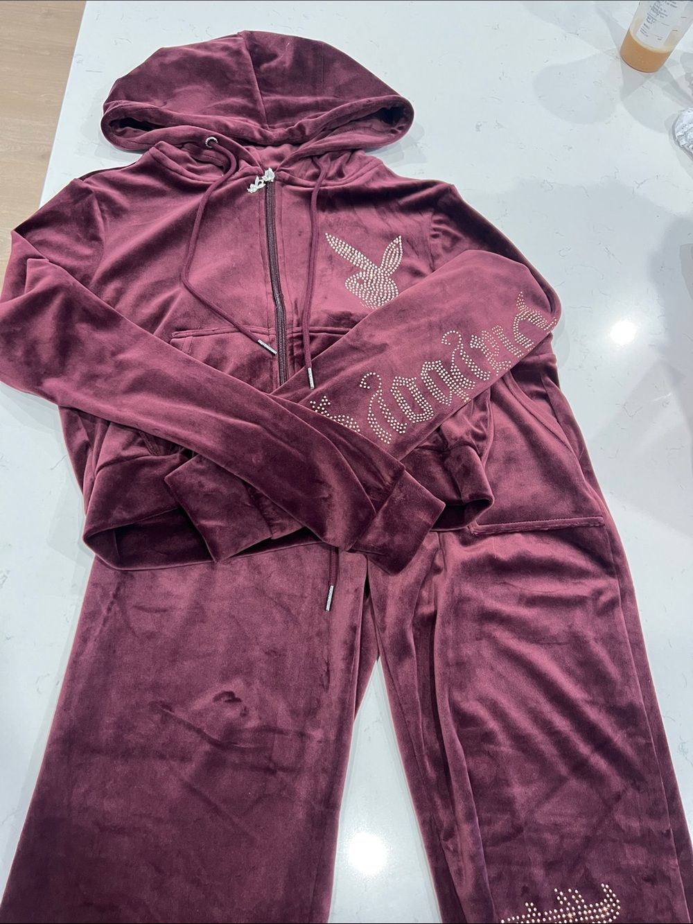 Velvet Playboy Tracksuit Pants & Jacket - Burgundy